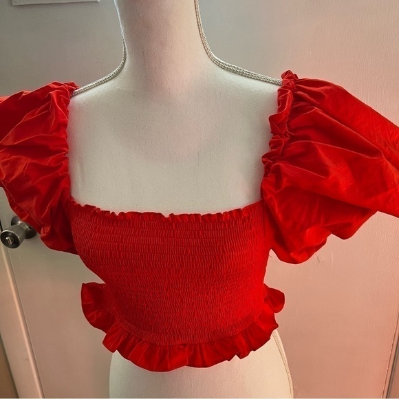 Zara TOP RUCHED BODICE WITH BALLOON SLEEVES (LARGE) - Picture 9 of 15